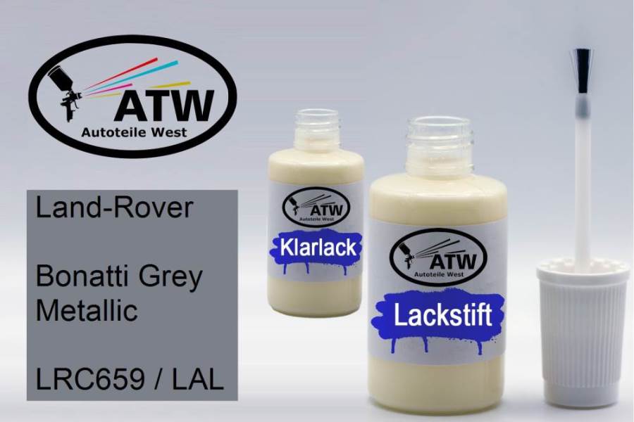 Land-Rover, Bonatti Grey Metallic, LRC659 / LAL: 20ml Lackstift + 20ml Klarlack - Set, von ATW Autoteile West.